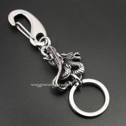 Unique 316L Stainless Steel Dragon Mens Key Ring Keychain 3H002KC-3P1