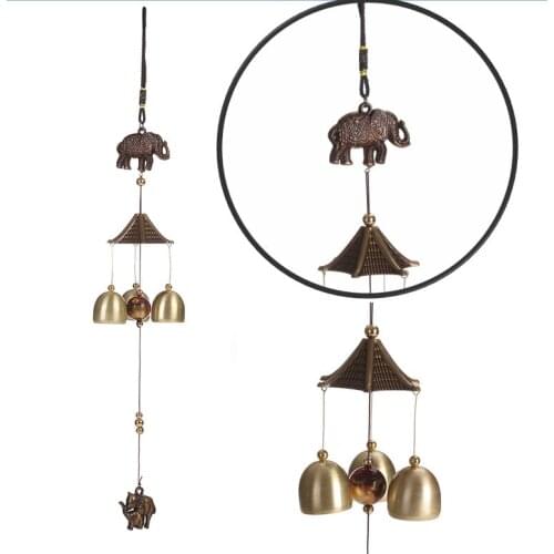 Bronzed Hanging Wind Chime Bell Chinese Lucky Metal Elephant 3 Bells Windchime Wind Bells Home Decoration Room Decor Aesthetic