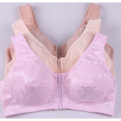 Comfortable Soft Cotton Bra Front-Close Zipper Bralette Bra Large Size Middle Age Women Everyday Wear Sleep Bra Ladies Underwear