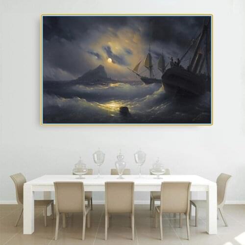 Citon Ivan Aivazovsky《Gibraltar by night》Canvas Art Oil Painting Artwork Picture Modern Wall Decor Home Living room Decoration