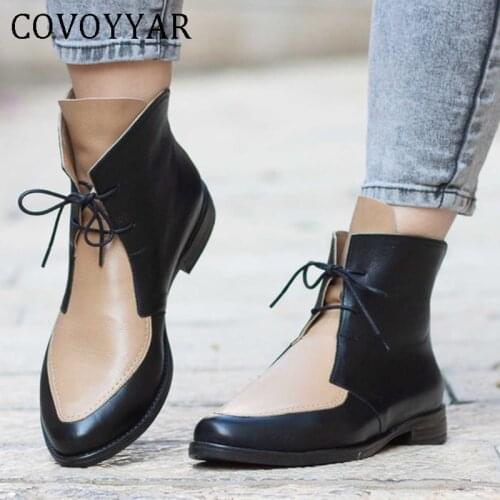 COVOYYAR New Pointed Toe Women Boots Soft Pu Leather Ankle Boots Mixed Color Autumn Shoes Woman Short Booties Plus Size WBS4001