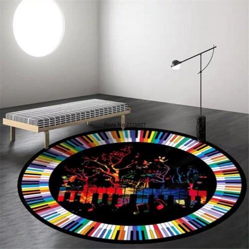 Colorful Piano Music Round Carpet Childrens Room Fashion Non-slip Drum Carpet Household Floor Mats