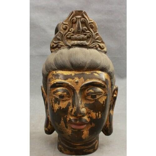 Fast shipping USPS to USA S1430 14" Chinese Classical Bronze Temple Kwan-yin GuanYin Goddess Buddha Head Statue