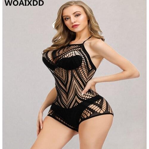 Exotic Women Sexy Lingerie Erotic Transparent Seductive Bodysuits Porno Teddy Babydoll Female Hollow Out Mesh Halter Underwear