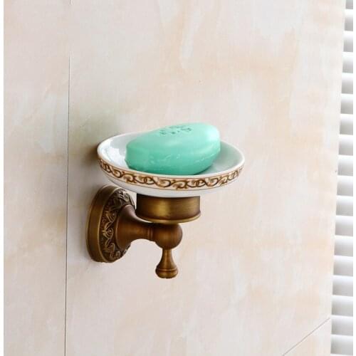 European Antique Brass Soap Dishes Bathroom Printed Soap Holder Tray Home Hotel Scenic Spot Bath Vintage Hardware Accessories