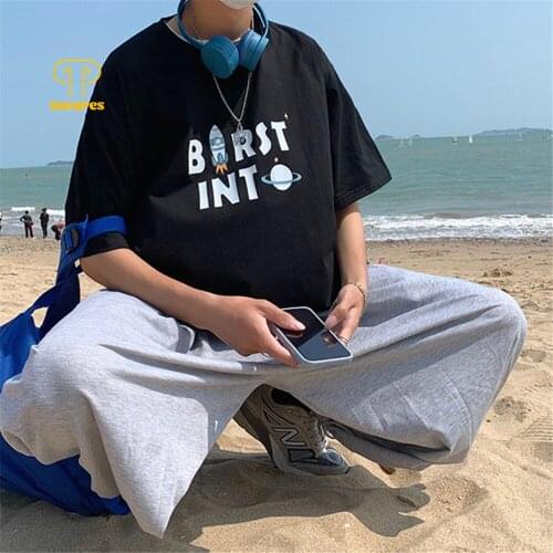 TAVARES Men Short Sleeve Loose Design letter T-Shirts Summer Casual Tees Slub cotton Tops Oversized Streetwear Harajuku T-Shirt