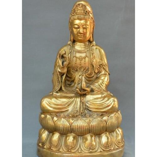 Chinese Buddhism old bronze Clean bottle Guanyin Kwan-yin Bodhisattva Statue