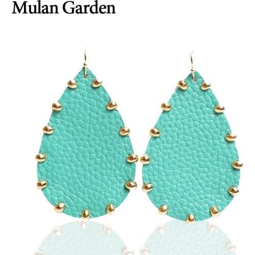 Mulan Garden Classic Water Drop Leather Earrings for Women Teardrop Statement Earrings Fashion Jewelry Women Accessories 2019