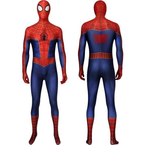 Adult Superhero Into the Verse Peter Parker Jumpsuit Cosplay Costume Halloween Masquerade Party Bodysuit