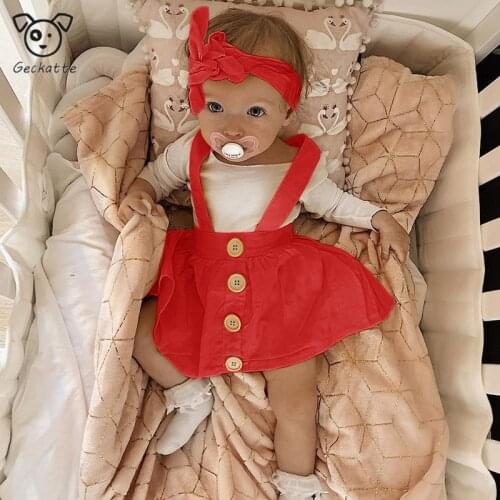 2021 New Girl Summer Clothes Baby Girl Clothes 3pieces Headband+white T-shirt+strap Dress Boutique Kids Clothing Girls Outfits