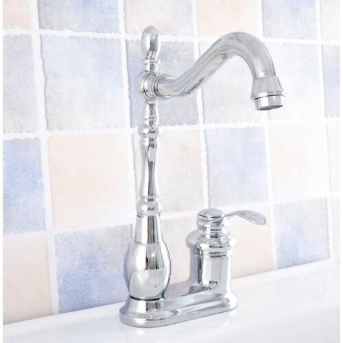 Polished Chrome Deck Mount Single Handle 2 Holes Bathroom Faucet Vanity Vessel Sinks Mixer Tap Cold And Hot Water Tap Nsf841