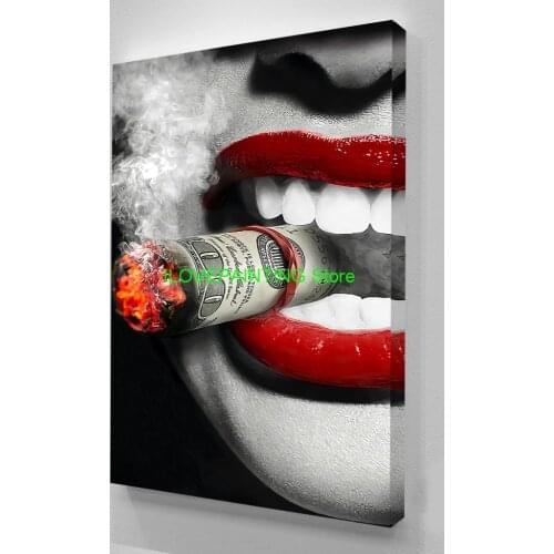 Creative art modern abstract canvas painting burning money smoking clouds art prints for study room, office and home decor