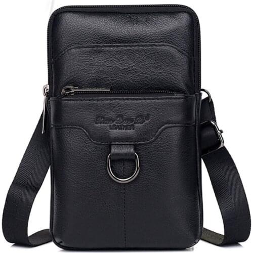 Genuine Leather Men Waist Hook Bags Purse Hip Bum Fashion Cowhide Cell Phone Case Shoulder Cross Body Bag Fanny Belt Pack