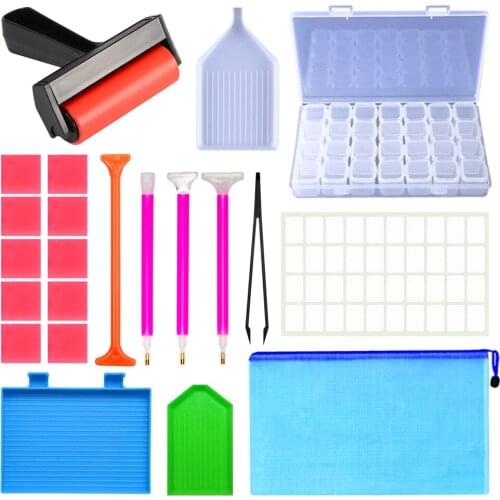 5D Diamond Painting Accessories Storage Box Sticker Glue Clay Roller Bag Moasic Embroidery Tools 22pcs