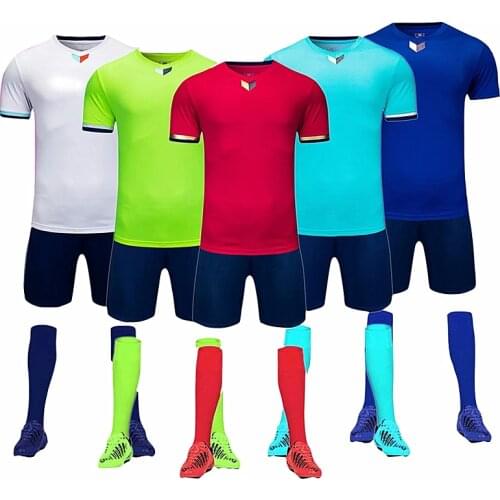 New Adult Kids Blank Football Jersey Boys Soccer Sets Uniforms Futbol Training Suits Breathable Polyester Short Sleeved Jerseys