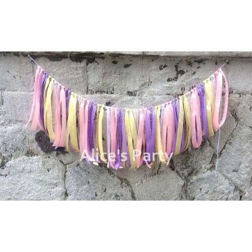New Purple Pink White Wedding Party Banner Lace Rag tie Flag Photography Props Baby Shower Birthday Party Decorations Bunting