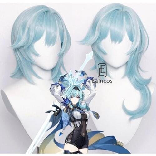 Genshin Impact Eula Cosplay Wig Short Blue Hair Women Heat Resistant Synthetic Halloween Carnival Wigs