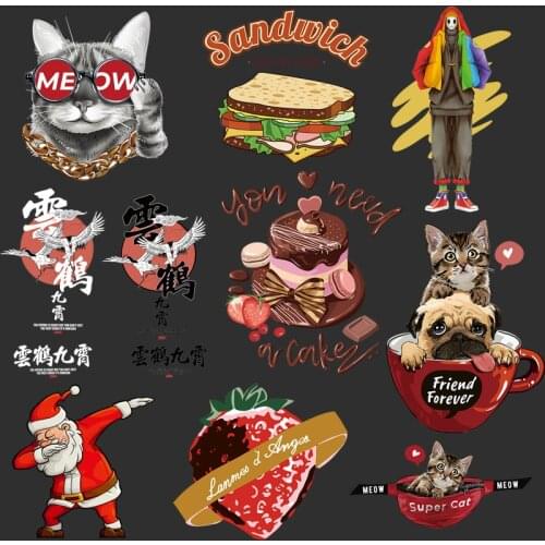 Crane Strawberry Heat Transfer Stickers 3D Diy Food sandwich Cake DIY T-shirt Applique Santa Claus Heat Transfer Vinyl Decals
