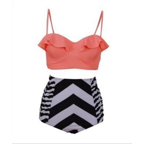 2021 Europe and The United States Popular High Waist Bikini Multicolor Printed Swimsuit Ladies Sexy Split Swimsuit