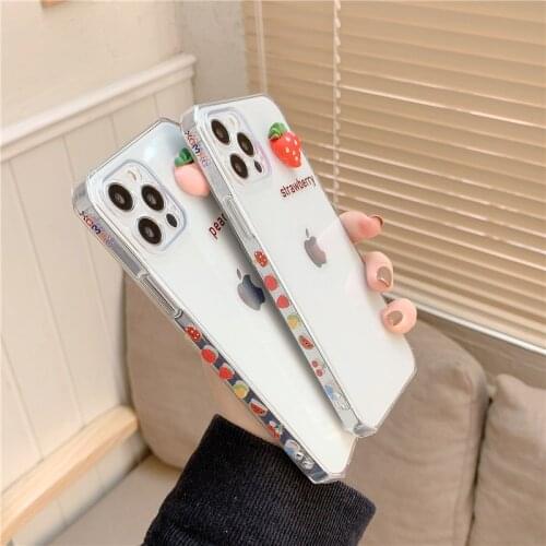 ZUIDID Cute 3D Fruit Clear Phone Case For iPhone XS MAX 12 11 Pro 7 XR SE2020 X 8Plus Strawberry Peach Soft Silicone Cover Coque