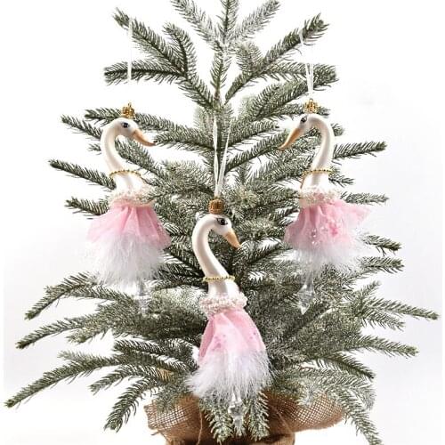 Christmas decorations, scene layout, dress up, glass swan-shaped pendant, holiday decoration pendant, single