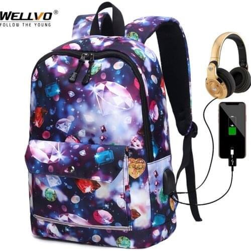 Graffiti Printing Backpack USB Charge Laptop School Bag Teenagers Casual Waterproof Rucksack Students Laptop Backpacks XA114C