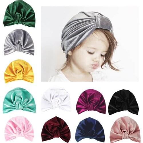 Autumn and Winter Childrens Hat Gold Velvet Knotted Baby Cap Baby Hat Baby Winter Hat Newborn Photography Props шапка детская