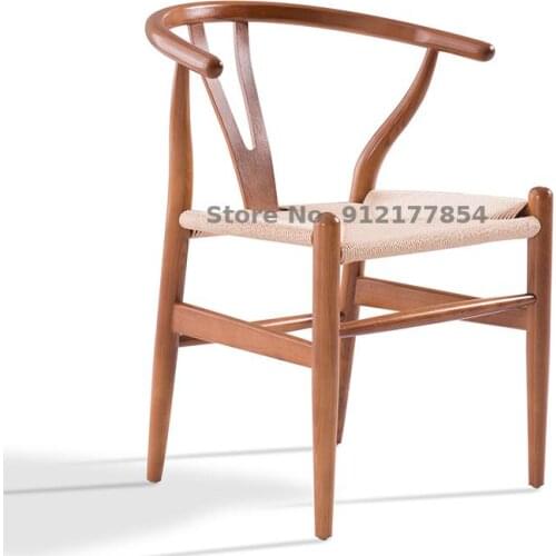 Nordic Solid Wood Dining Chair Home Modern Minimalist Casual Cafe Ash Wood Braided Rope Wishbone Y Chair