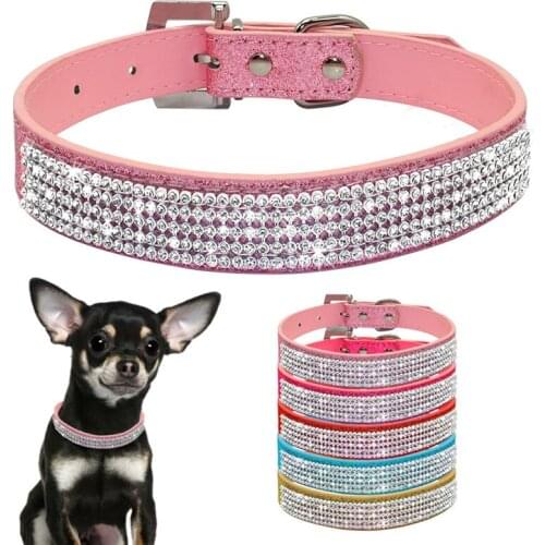 Bling Dog Collar Rhinestone PU Leather Crystal Diamond Puppy Cat Collar Pet Collars Pets Supplies Dog Accessories