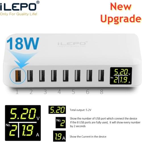 ILEPO 8 USB Charger Station Splitter 60W Mobile Phone Charger with LED Display HUB Smart IC Charge For iPhone Samsung Xiaomi