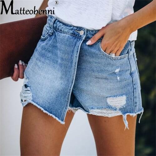 2021 Summer New Women Ripped Repaired Denim Shorts High Waist Bodycon Distressed Hole Bottoms Casual Pockets Sexy Short Jeans