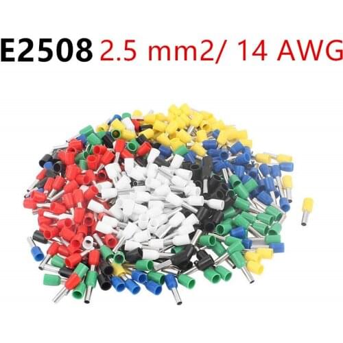 100pcs/Lot E2508 14 AWG 2.5mm2 Insulated Cord End Terminal Wire Ferrules Brand New