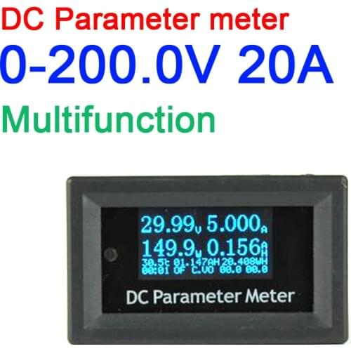 12-in-1 OLED DC 200V 20A wattmeter Power Meter Electrical Cumulative power Voltage Current Time Energy Capacity Temperature