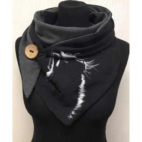 2021 New Fashion Women Scarf Cat Printing Button Soft Wrap Casual Warm Scarf Shawls Female Winter Animal Comfortable Soft Scarve