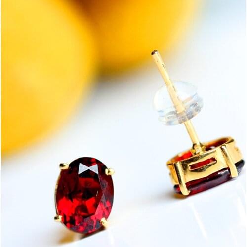 3ct Natural Garnet 18K Real Yellow Gold Earrings Studs Jewelry For Women