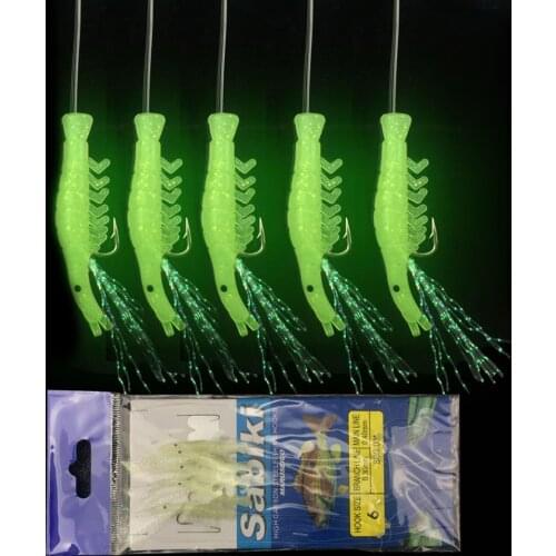 5PCS/Set Luminous Shrimp hook Fishing Lure Single Hook Tack Bait Jigs Hook soft lure Worm Fake lure Soft Lure Fishing Hooks