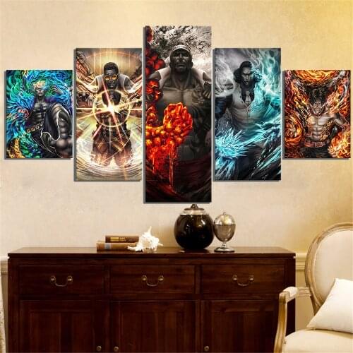 5 Piece Wall Art Canvas Pirate King Posters Five Navy Generals Anime Modular Decor Pictures Home Living Room Decoration Painting