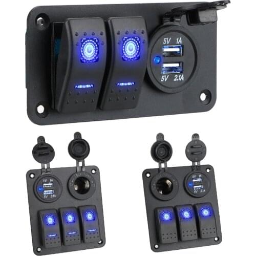 Boat Car Switch Panel Digital Voltmeter Dual USB Port Outlet Combination 2/3 Gang 12~24V Circuit Control Interior Parts
