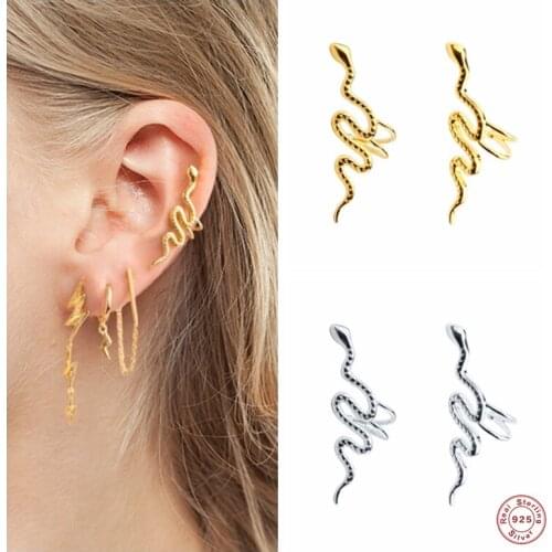 BOAKO 925 Sterling Silver Snake Clip Earrings Without Piercing Cool Punk Non Pierced Ear Cuffs for Women Fake Piercing Jewelry