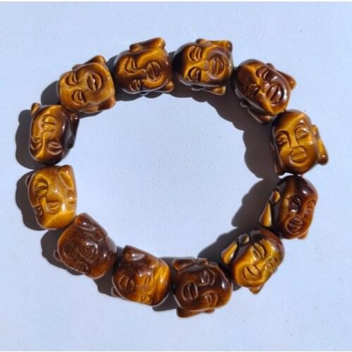 Natural Stone Tiger Eye Stone Buddha Head Bracelet Safe Mens Bracelets Prayer Jewelry Beaded Jewelry