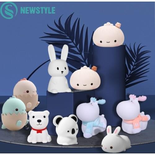 Colorful LED Night Light Silicone Cute Cartoon Animal Soft USB Rechargeable Lamps For Children Bedroom Baby Christmas Gift