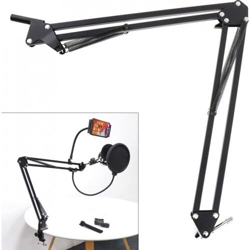 Black NB-35 Microphone Scissor Arm Stand Phone Clip Holder Bracket Universal Screw Holder for KTV / Studio / Lights