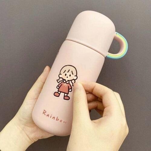 Japanese Kawaii Rainbow Childrens Thermos Cup Female Simple Sticker Cute Creative Student Cup Portable Girl Heart Water Cup