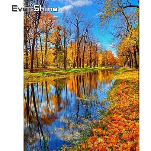 EverShine Diamond Embroidery Scenery Picture Of Rhinestones Diamond Painting Autumn Cross Stitch Diamond Mosaic Home Decoration