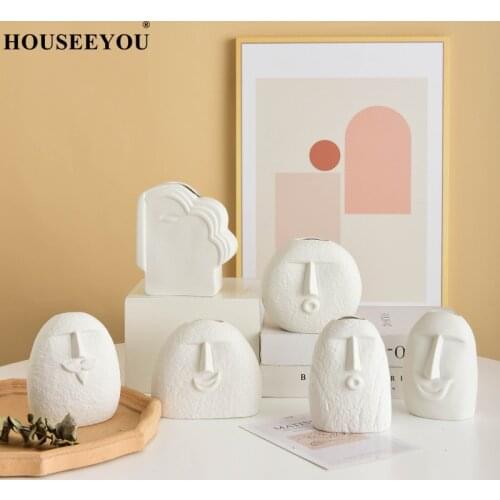 Nordic Decor Rustic Home Creative Face Shape Porcelain Flower Vase Decoration Abstract Art Lornaments Room