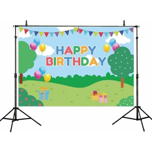 Custom Pig Backdrop Happy Birthday Cartoon Green Grass Tree Balloon Baby Shower Children Newborn Party Photocall Background