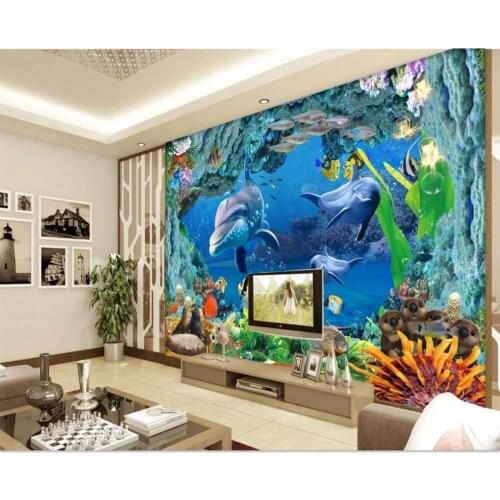 Custom photo murals wallpapers for walls 3 d Underwater world mural dolphin living room background wall painting
