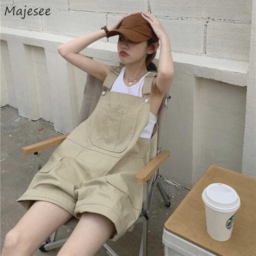 Rompers Women Fashion Khaki Summer Thin Wide Leg Loose Empire Soft Streetwear Solid Preppy BF Harajuku Trendy Breathable Female