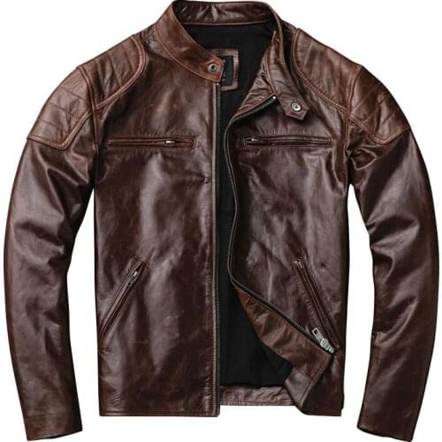 Genuine Leather Jacket Men Real Goatskin Leather Coat Biker Motorcycle Jacket Vintage Spring Autumn Deri Ceket 2020 906 KJ4113