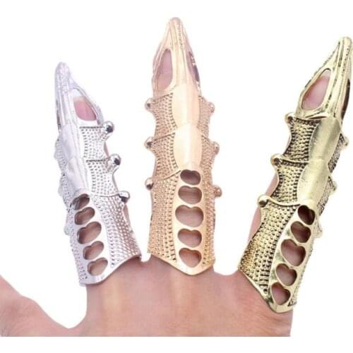 Hot Cool Boys Punk Gothic Rock Scroll Joint Armor Knuckle Metal Full Gold Cospaly DIY Ring Bendable Decoration